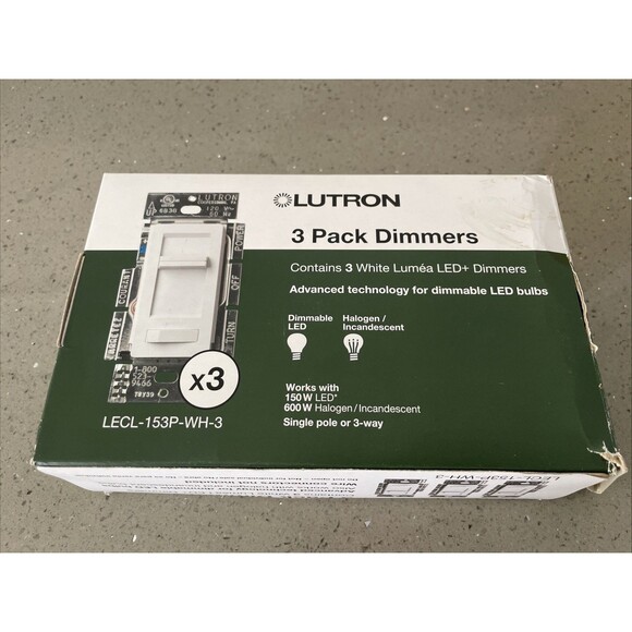 Lutron 3-Pack Electronics LED Dimmer Switch (LECL-153P-WH-3) NEW (911) Open Box - Picture 1 of 6